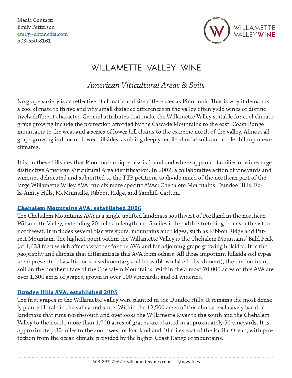 WILLAMETTE VALLEY WINE American Viticultural Areas & Soils