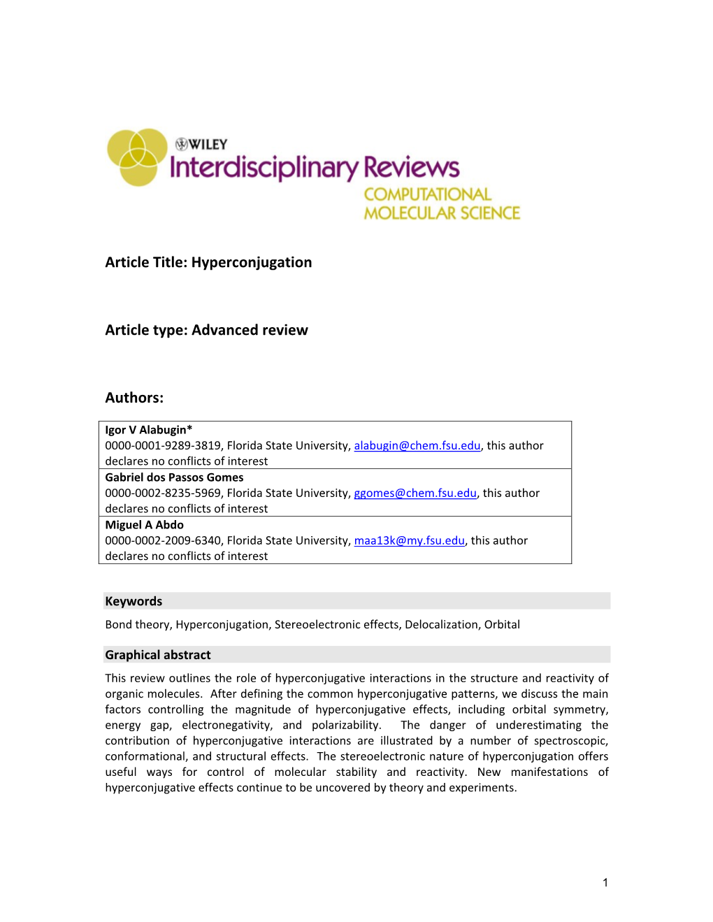 Hyperconjugation Article Type