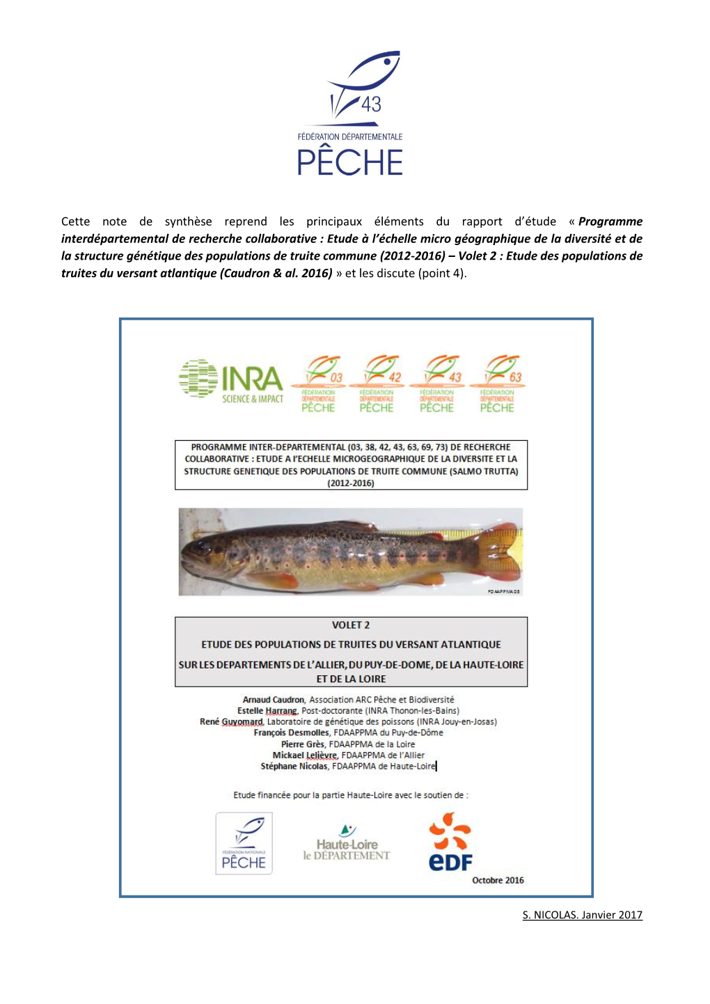 Rapport Génétique ATL Interdépartemental 2016 Note Synthèse