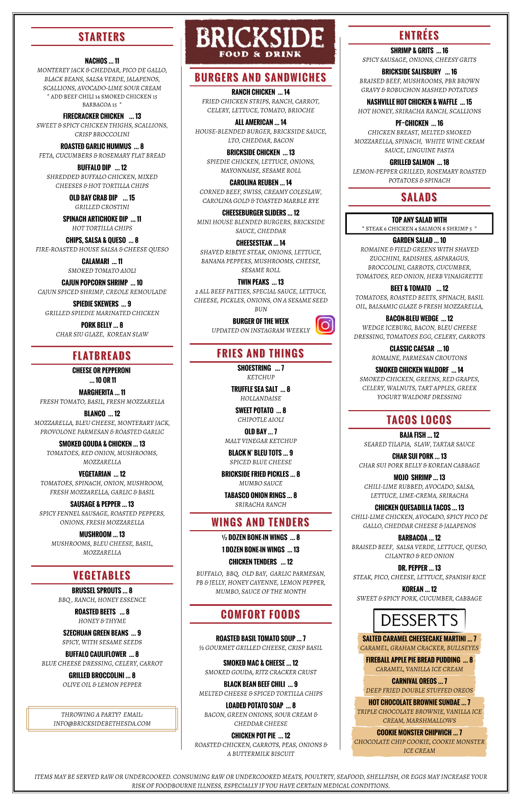 Dinner Menu Fall/Winter 2019-2020