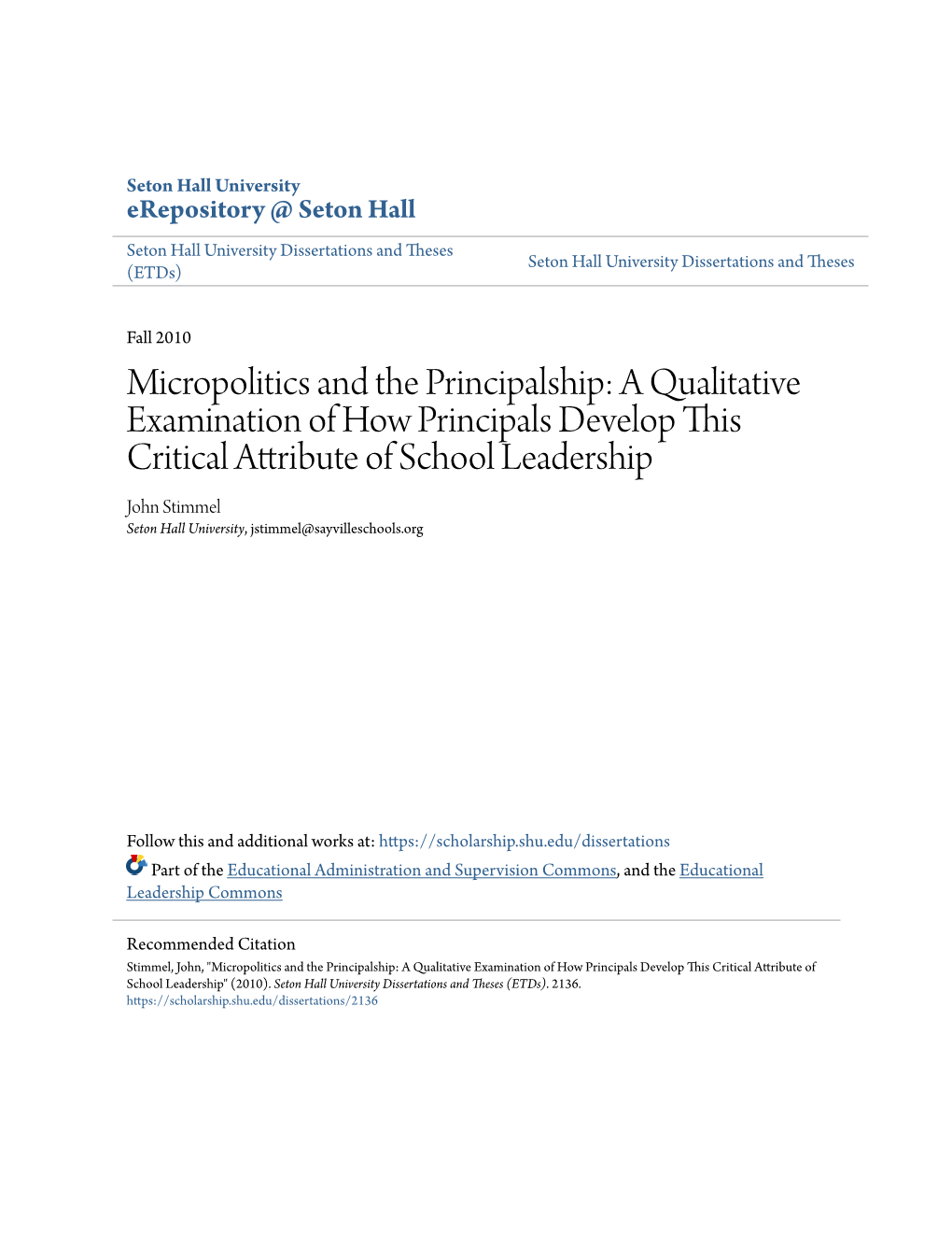 Micropolitics and the Principalship