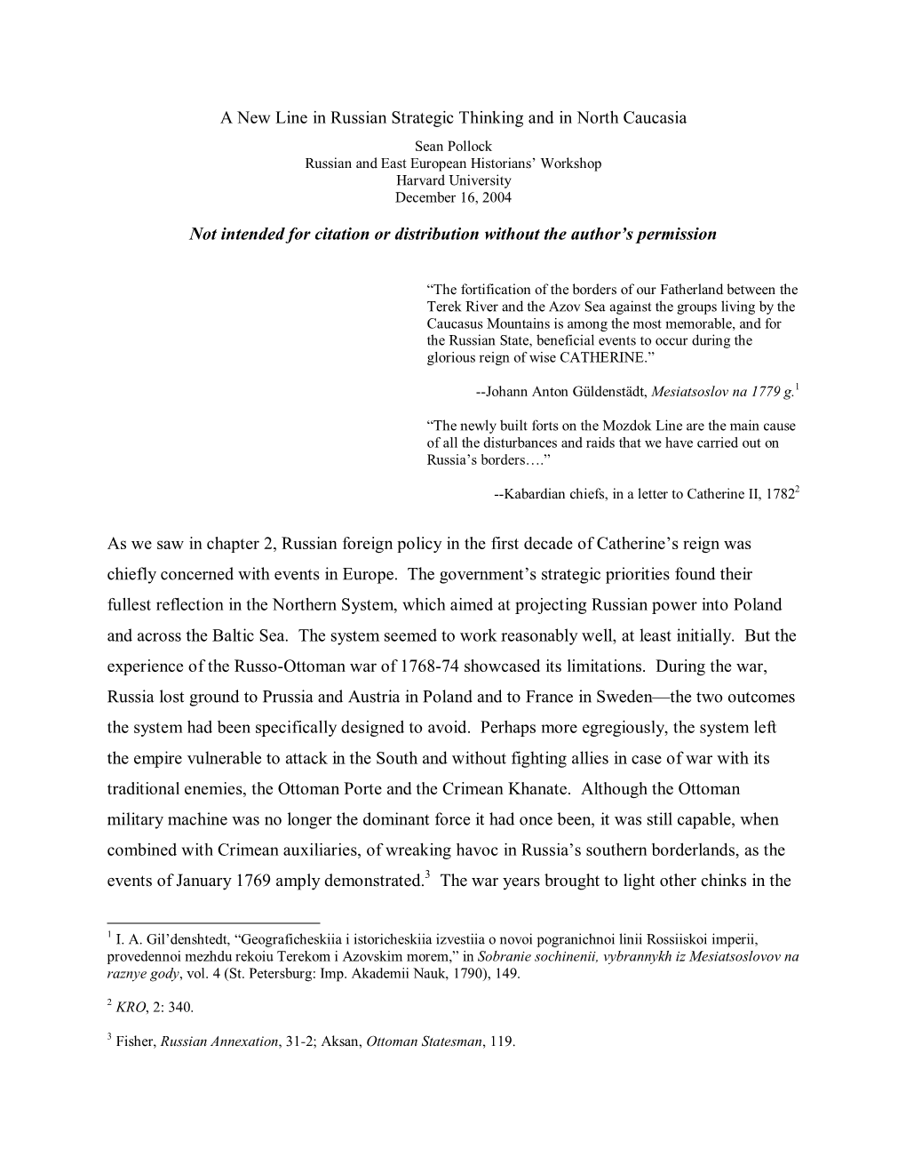 A New Line in Russian Strategic Thinking and in North Caucasia Not Intended for Citation Or Distribution Without the Author's