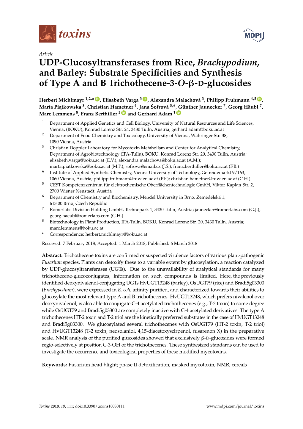 Substrate Specificities and Synthesis of Type a and B Trichothecen