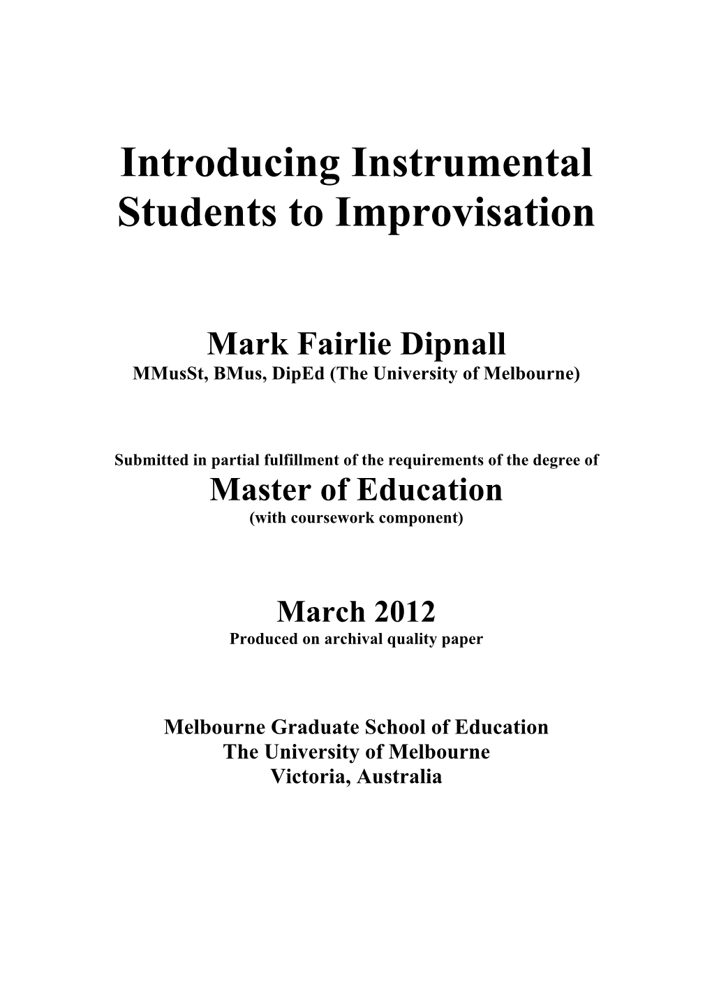 Introducing Instrumental Students to Improvisation 1