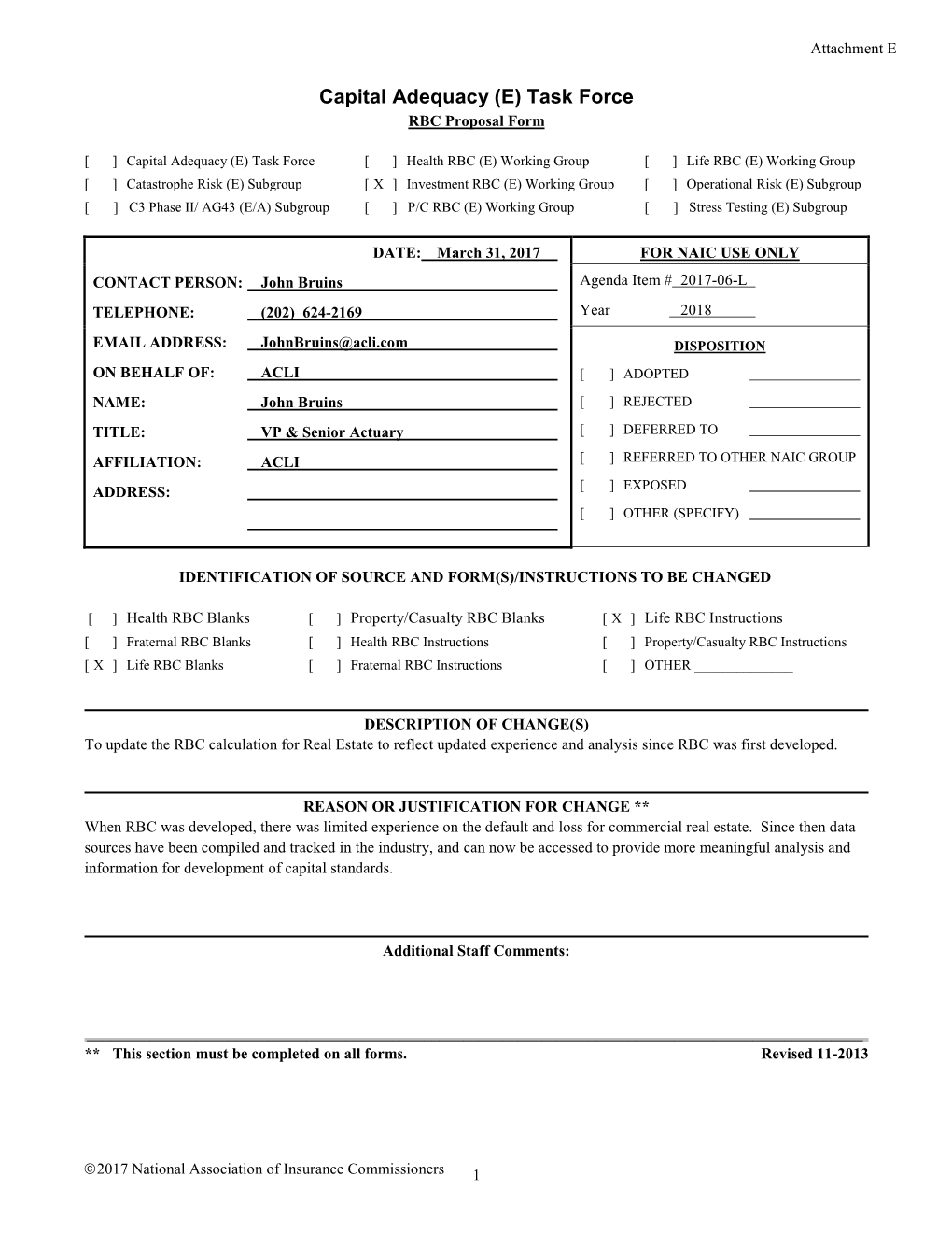 Capital Adequacy (E) Task Force RBC Proposal Form