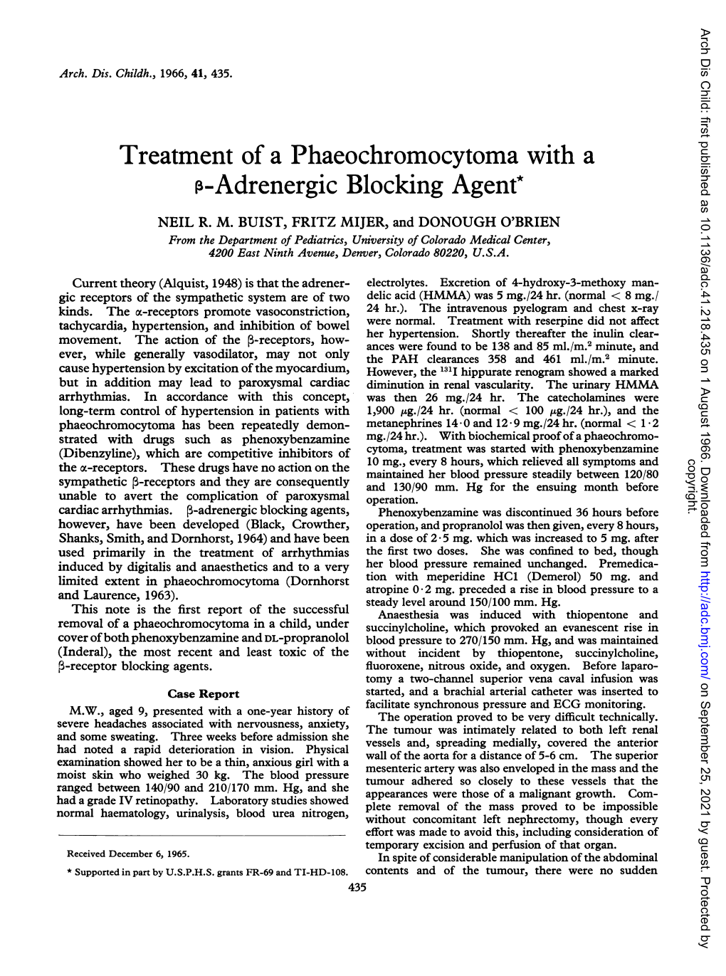 Treatment of a Phaeochromocytoma with a P-Adrenergic Blocking Agent* NEIL R