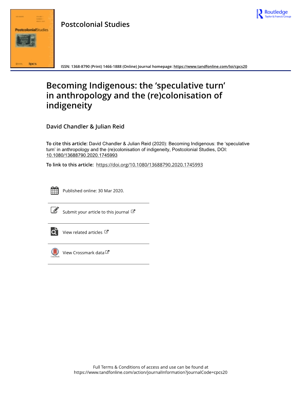 'Speculative Turn' in Anthropology and the (Re)Colonisation of Indigeneity