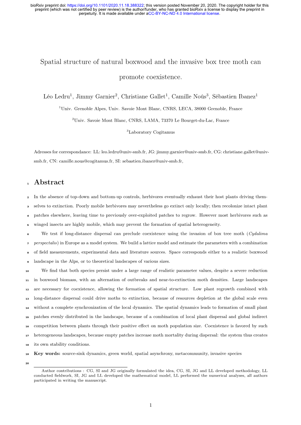 Spatial Structure of Natural Boxwood and the Invasive Box Tree Moth Can Promote Coexistence