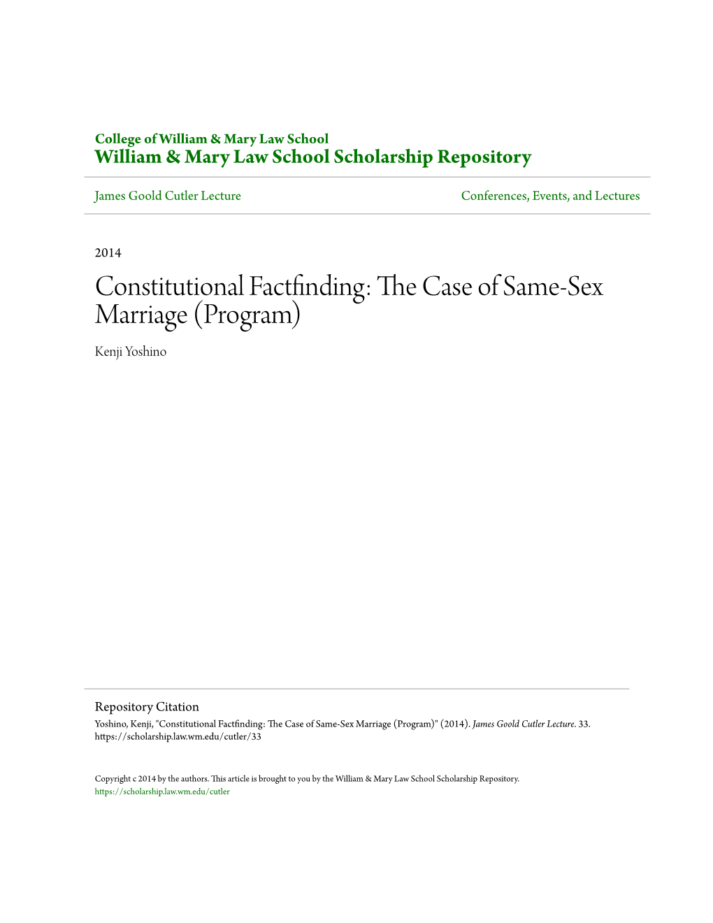 Constitutional Factfinding: the Case of Same-Sex Marriage (Program)