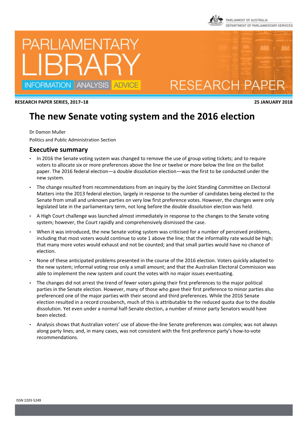 The New Senate Voting System and the 2016 Election