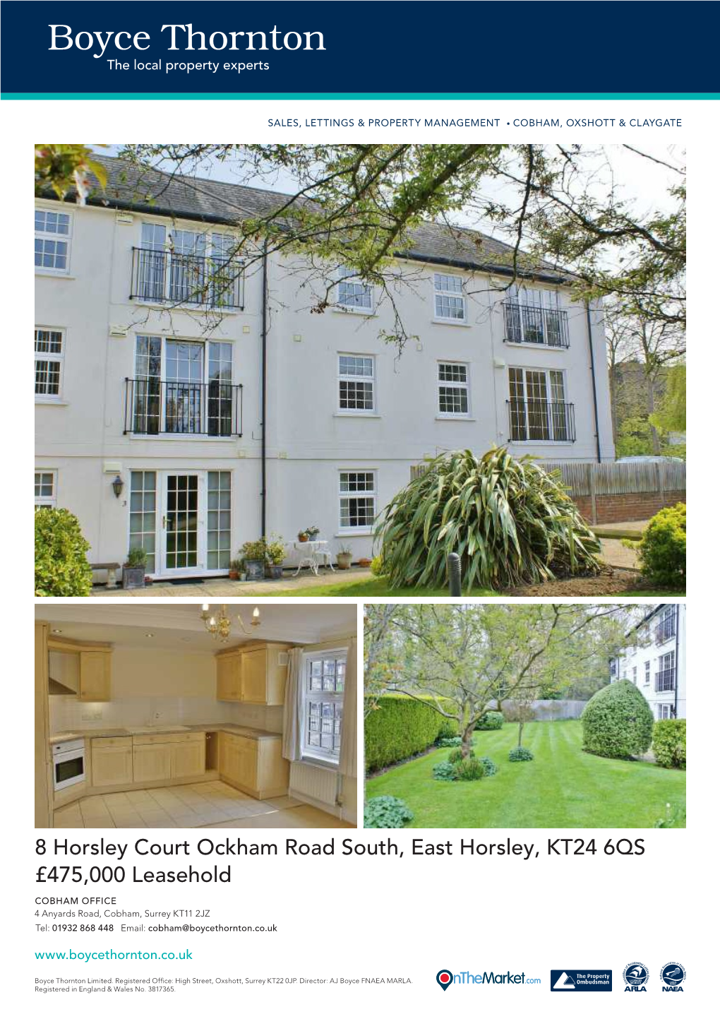 8 Horsley Court Ockham Road South, East Horsley, KT24 6QS £475,000 Leasehold