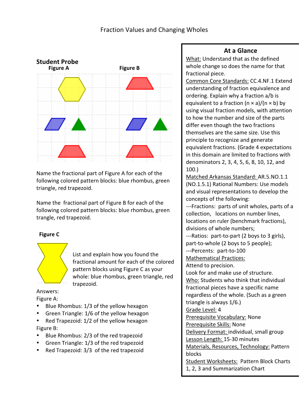 Fraction Values and Changing Wholes Student Probe at a Glance