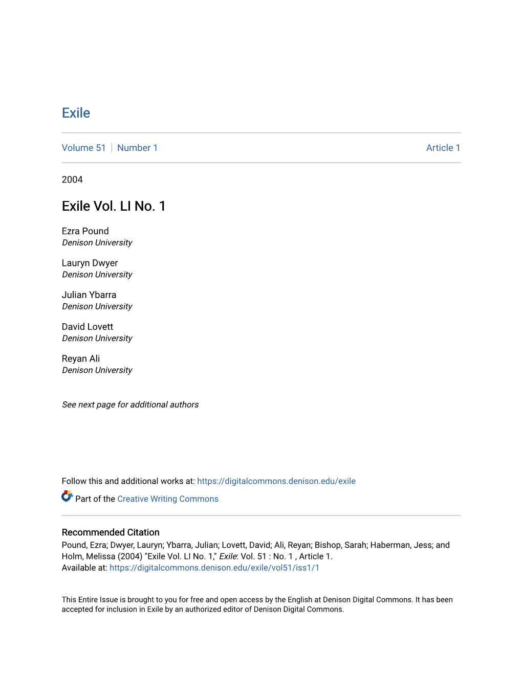 Exile Vol. LI No. 1