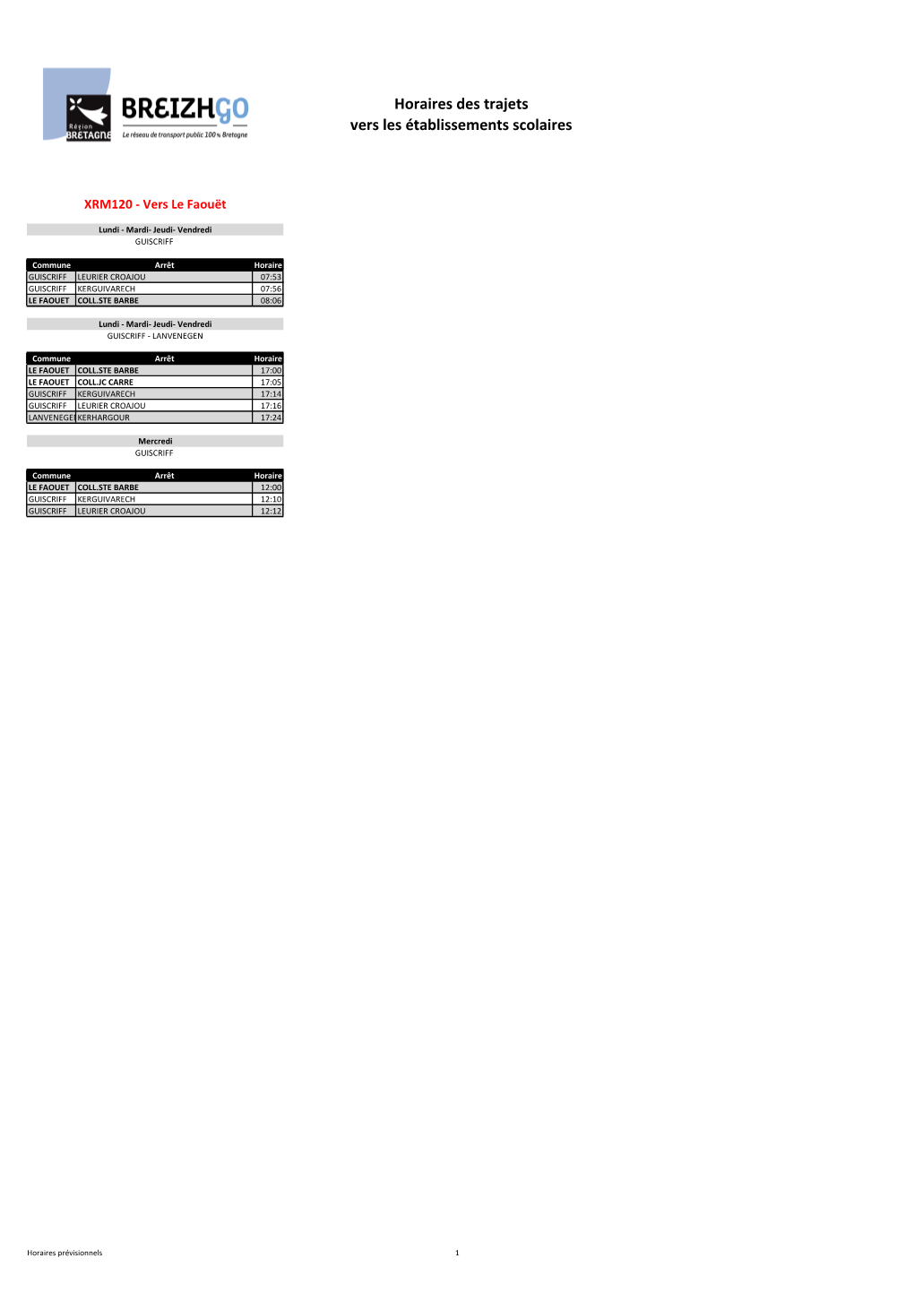 Horaires Des Trajets Vers Les Établissements Scolaires