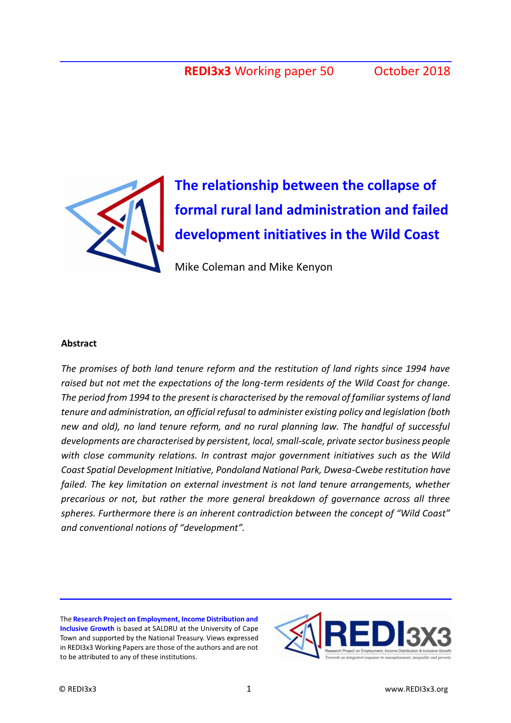 The Relationship Between the Collapse of Formal Rural Land Administration and Failed Development Initiatives in the Wild Coast