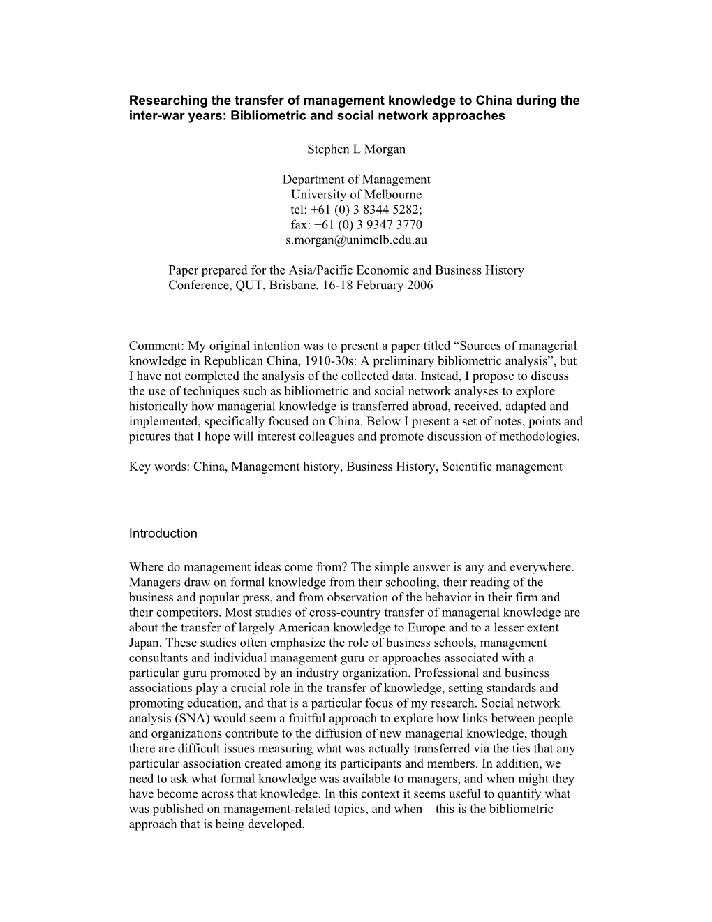 Researching the Transfer of Management Knowledge to China During the Inter-War Years: Bibliometric and Social Network Approaches