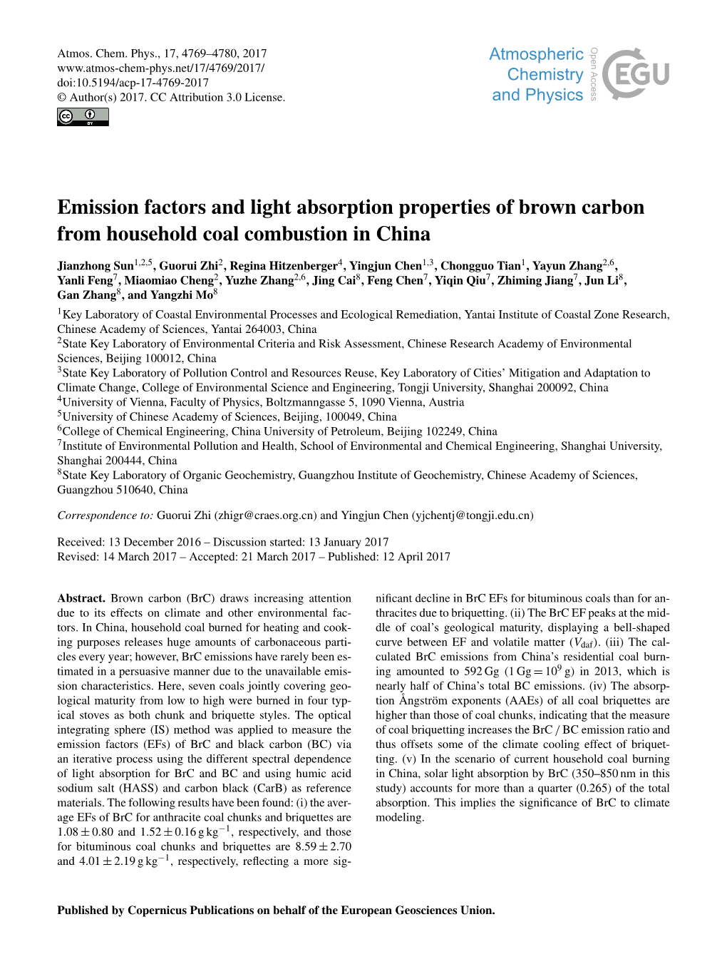 Emission Factors and Light Absorption Properties of Brown Carbon from Household Coal Combustion in China