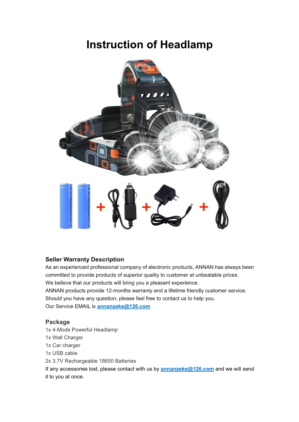 Instruction of Headlamp