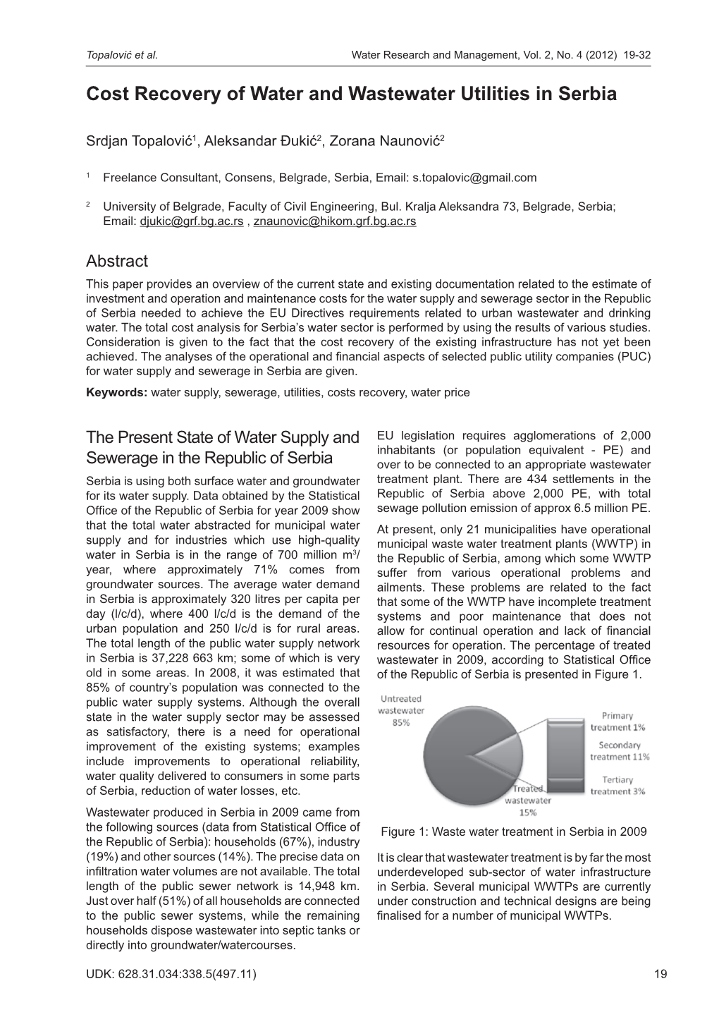 Cost Recovery of Water and Wastewater Utilities in Serbia