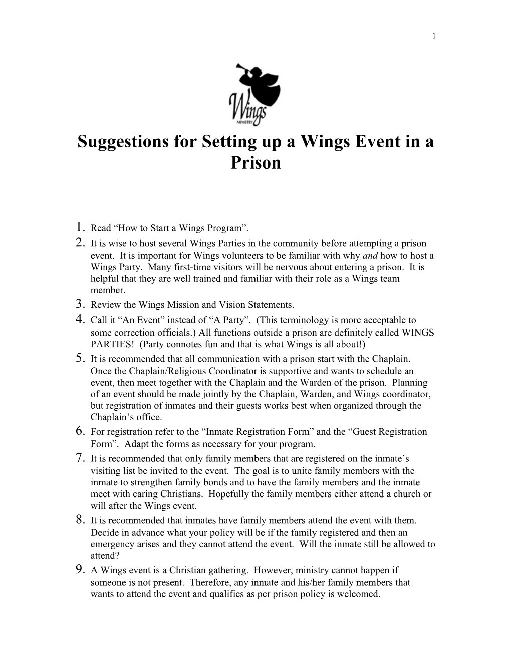 Suggestions for Setting up a Wings Event in a Prison