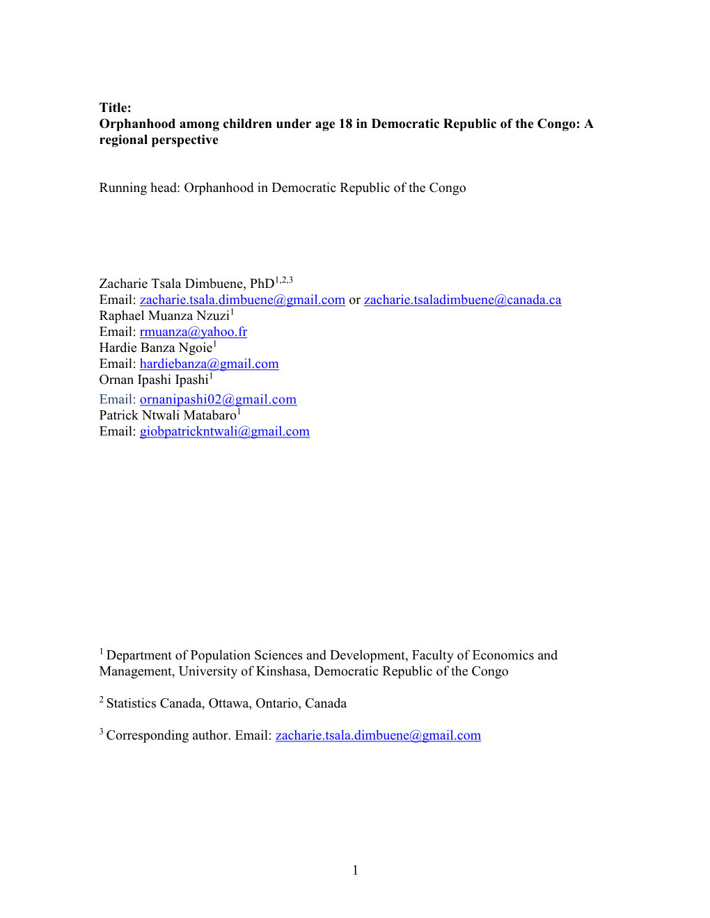 Orphanhood Among Children Under Age 18 in Democratic Republic of the Congo: a Regional Perspective