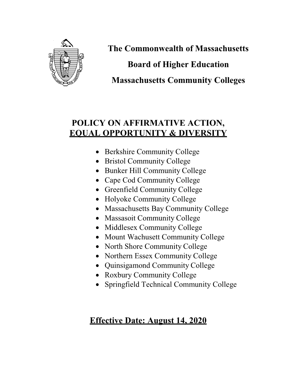 Policy on Affirmative Action, Equal Opportuity, & Diversity