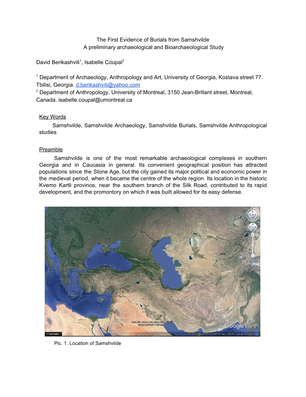 The First Evidence of Burials from Samshvilde a Preliminary Archaeological and Bioarchaeological Study