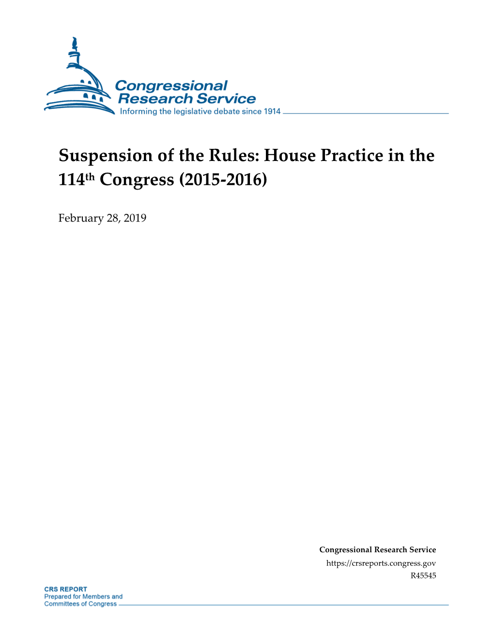 Suspension of the Rules: House Practice in the 114Th Congress (2015-2016)