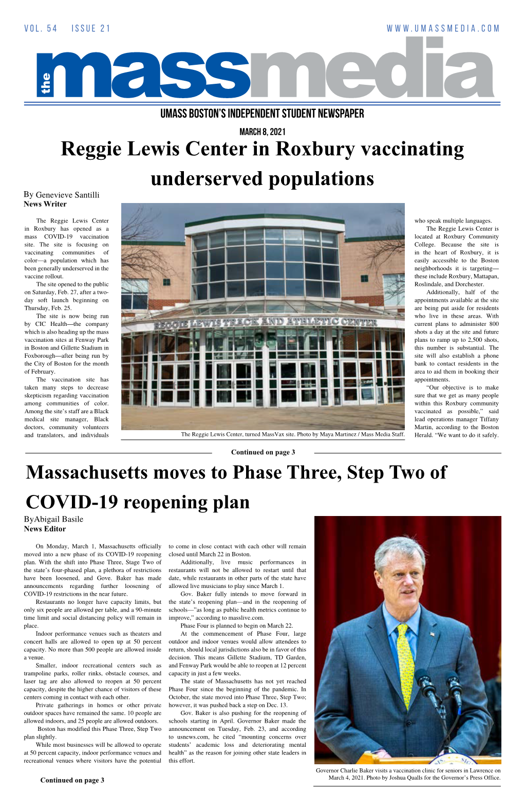 Reggie Lewis Center in Roxbury Vaccinating Underserved Populations by Genevieve Santilli News Writer