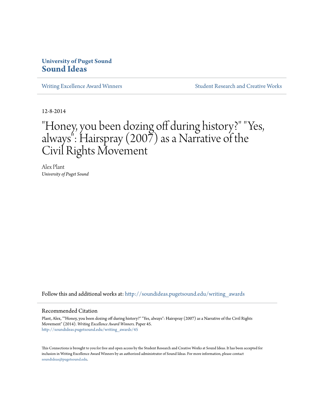 Hairspray (2007) As a Narrative of the Civil Rights Movement Alex Plant University of Puget Sound