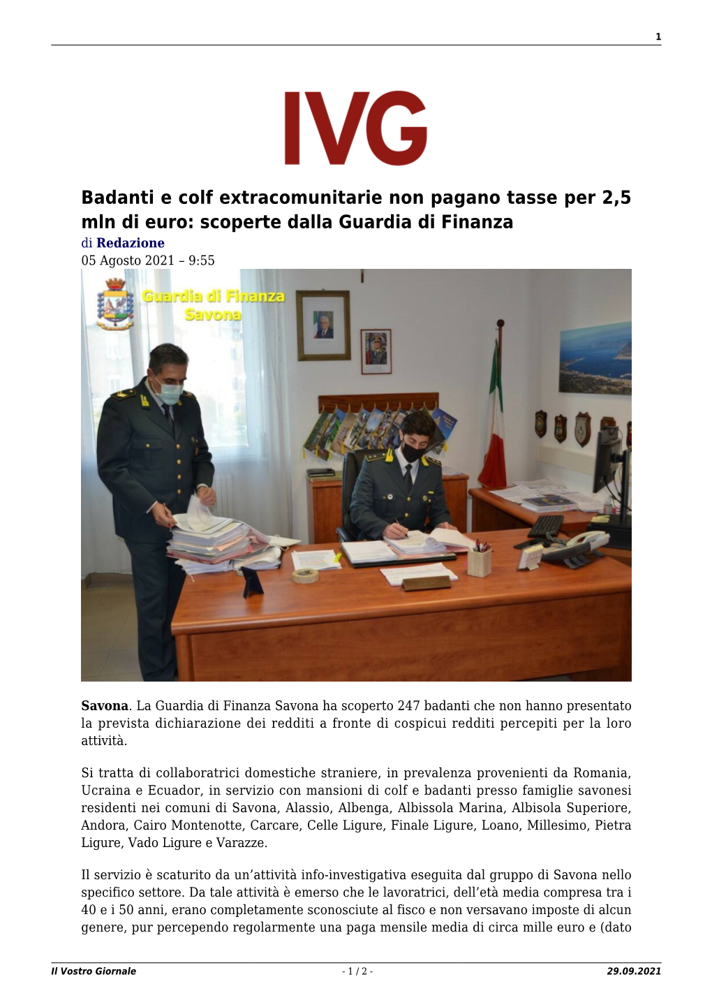 Il Vostro Giornale - 1 / 2 - 29.09.2021 2