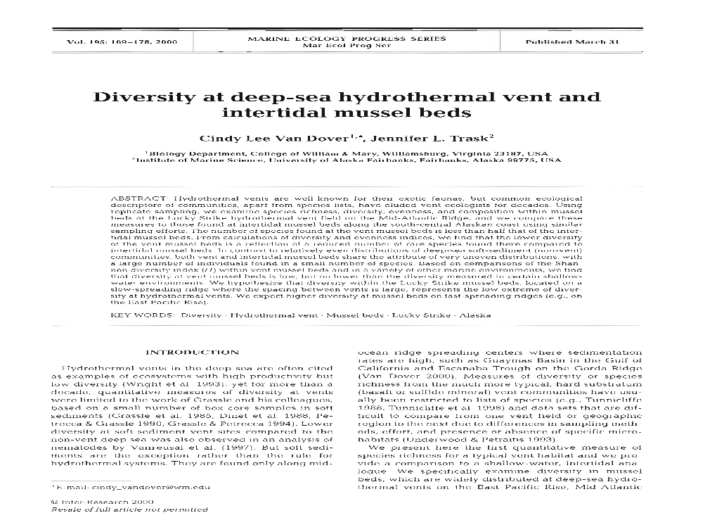 Diversity at Deep-Sea Hydrothermal Vent and Intertidal Mussel Beds