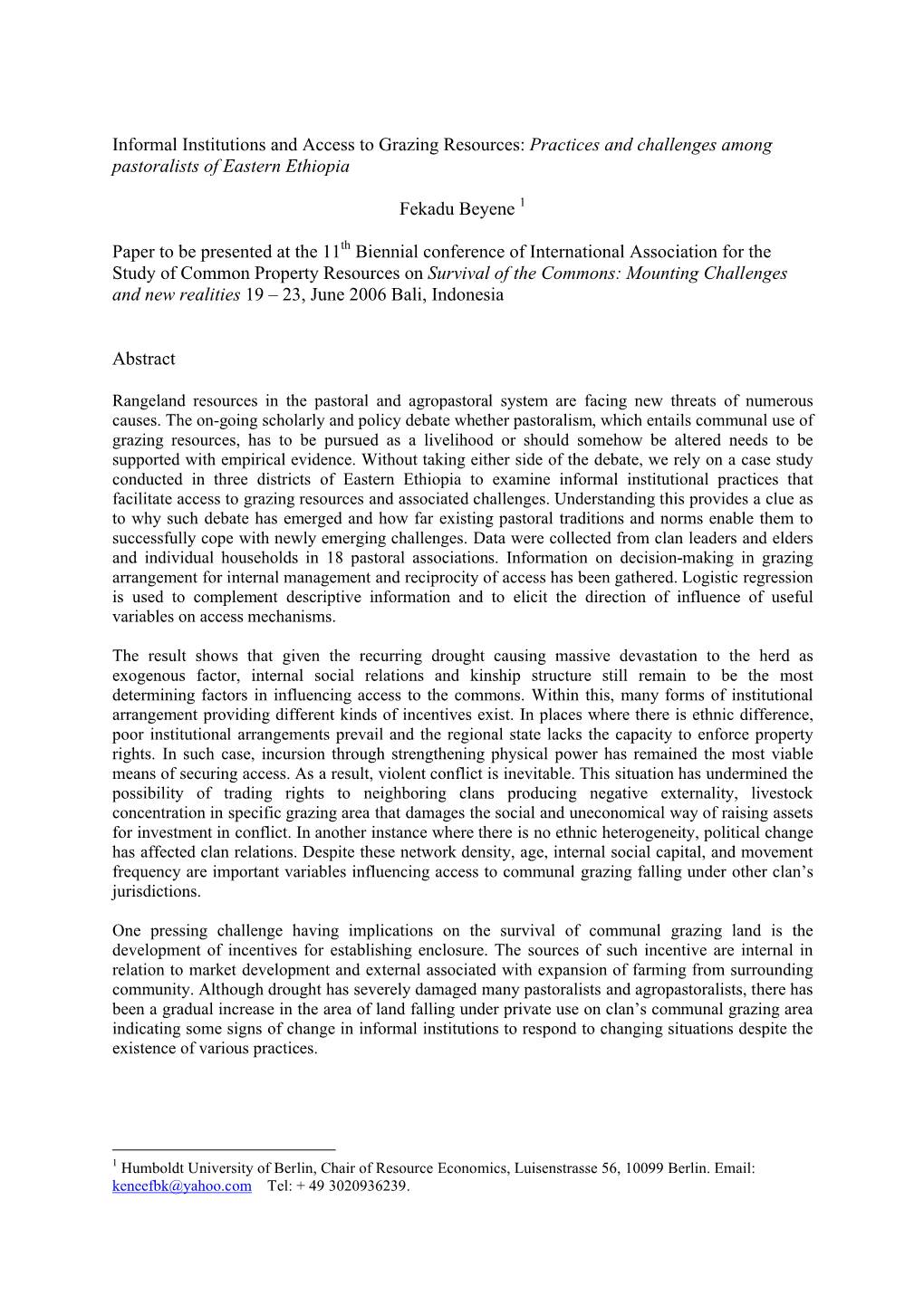 Informal Institutions and Access to Grazing Resources: Practices and Challenges Among Pastoralists of Eastern Ethiopia