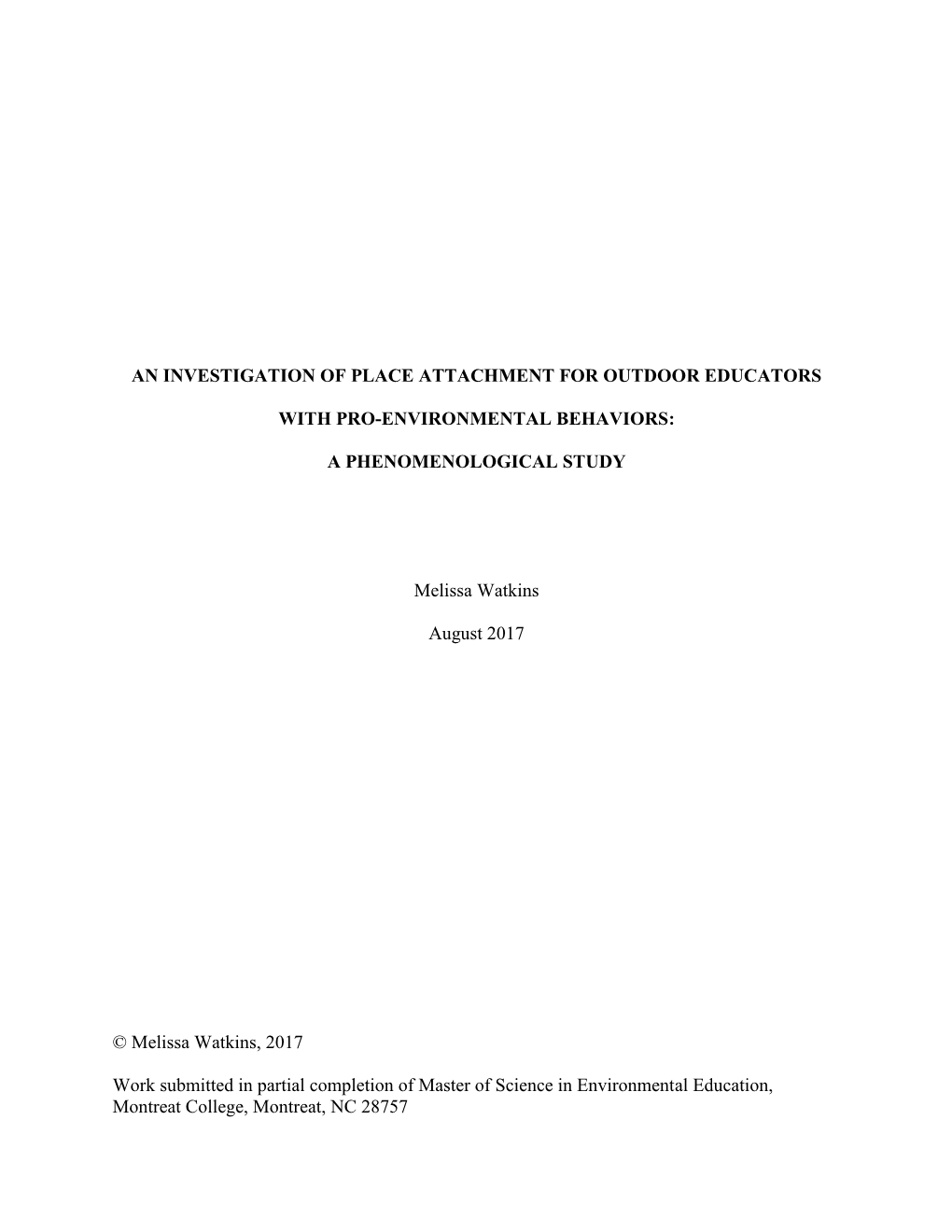 An Investigation of Place Attachment for Outdoor Educators