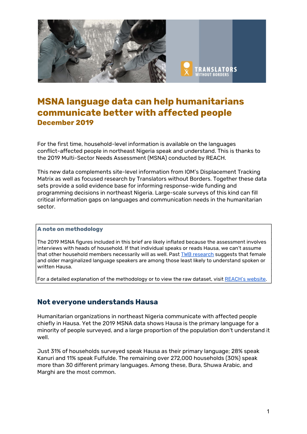 MSNA Language Data Can Help Humanitarians Communicate Better with Affected People December 2019