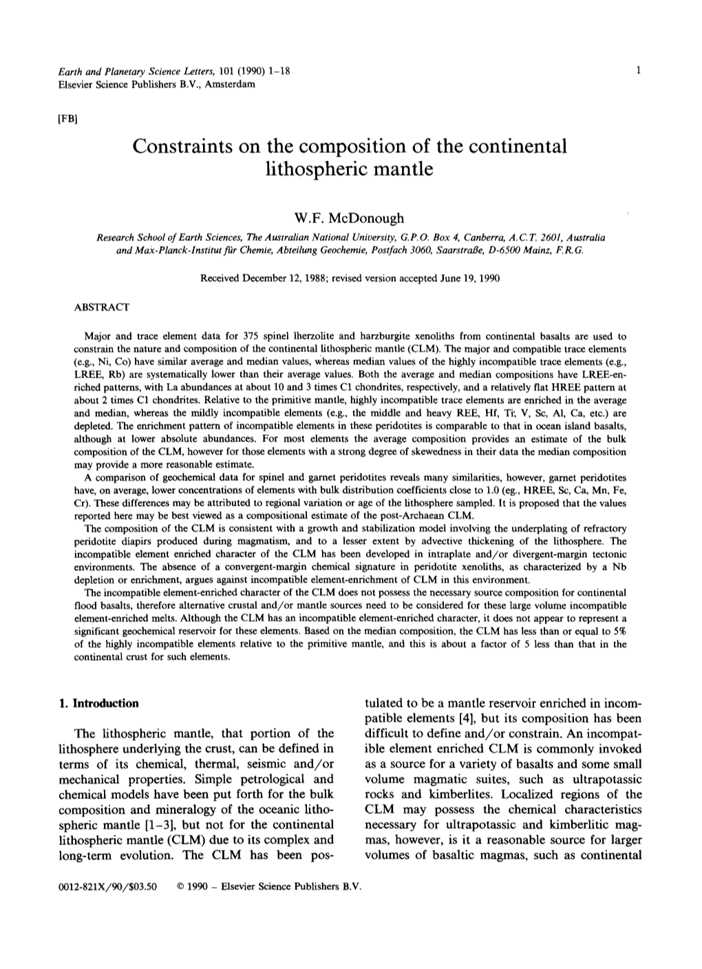 Constraints on the Composition of the Continental Lithospheric Mantle