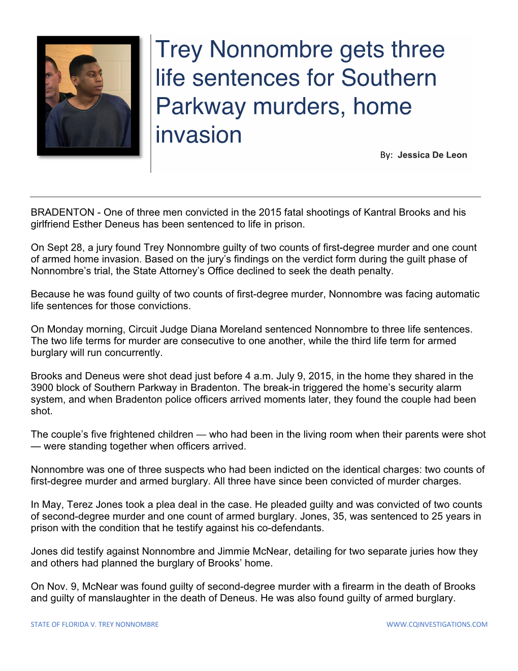 Trey Nonnombre Gets Three Life Sentences for Southern Parkway Murders, Home Invasion