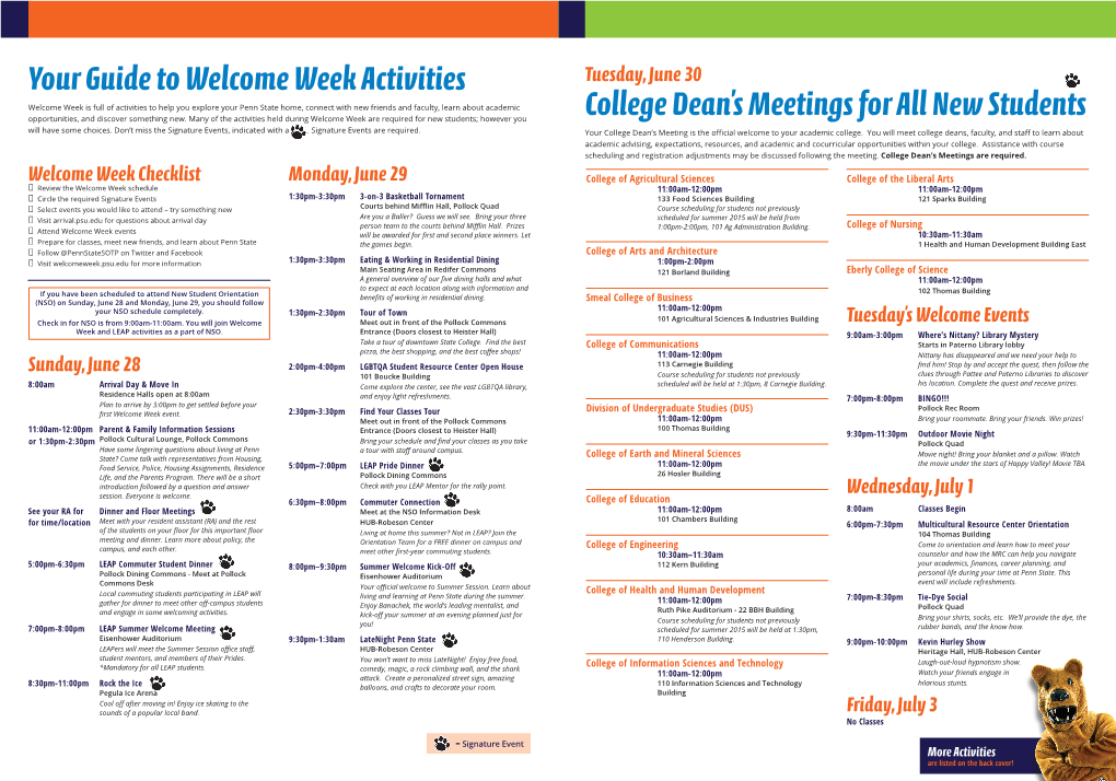 Your Guide to Welcome Week Activities College Dean's Meetings