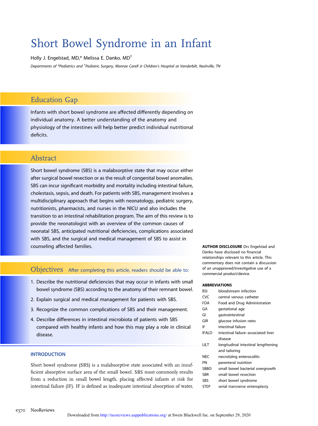 Short Bowel Syndrome in an Infant