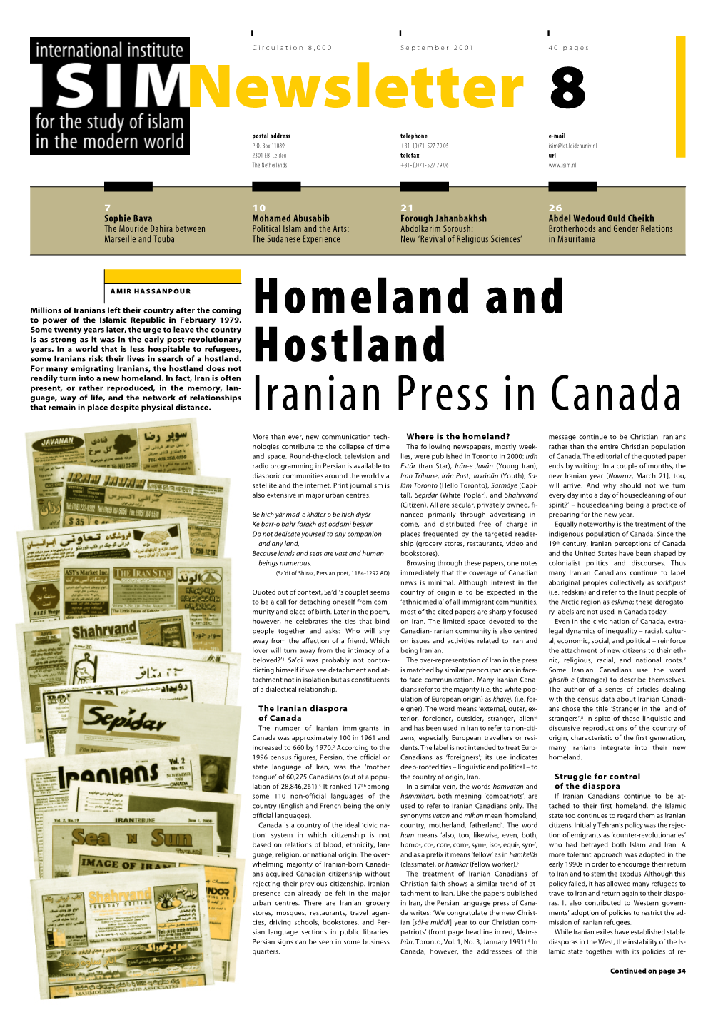 Homeland and H O S T L a N D Iranian Press in Canada