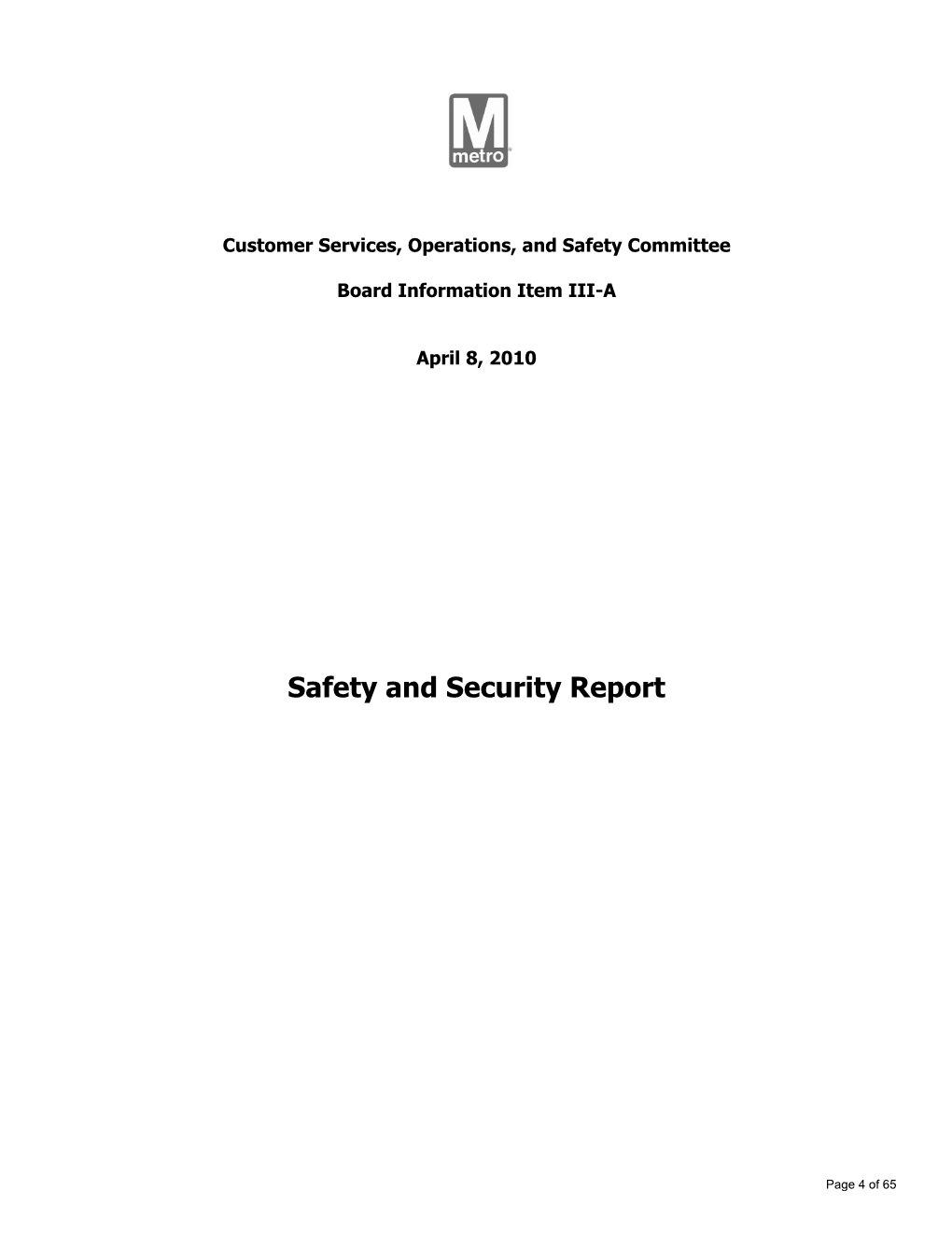 Safety and Security Report