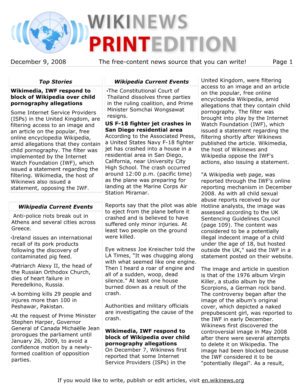 December 9, 2008 the Free-Content News Source That You Can Write! Page 1