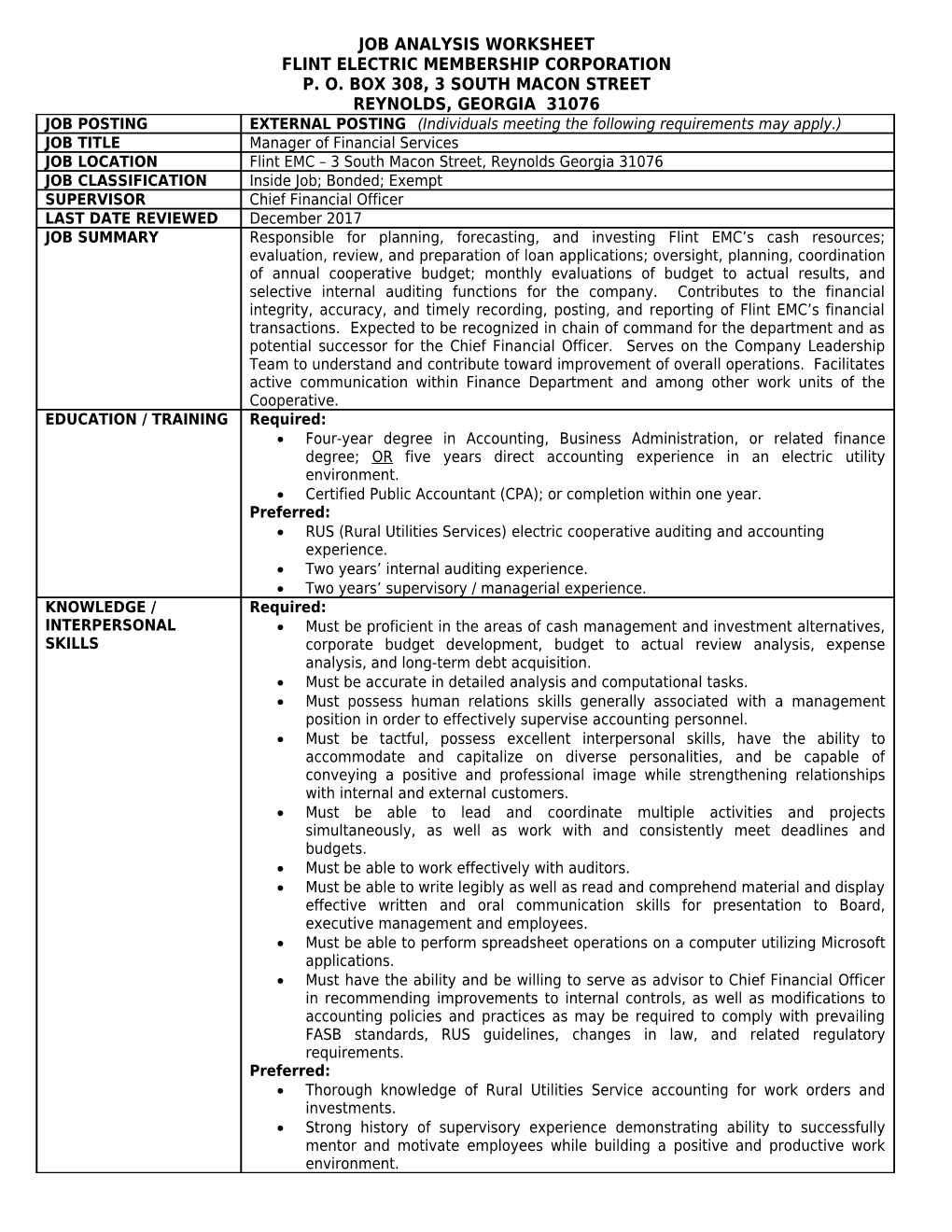 Job Analysis Worksheet s1