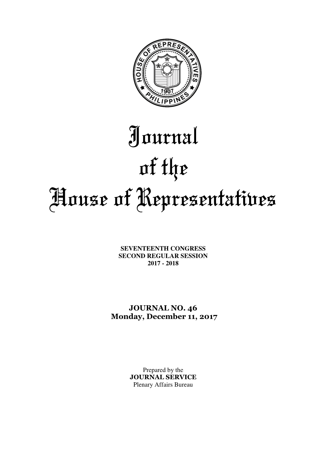 Journal of the House of Representatives