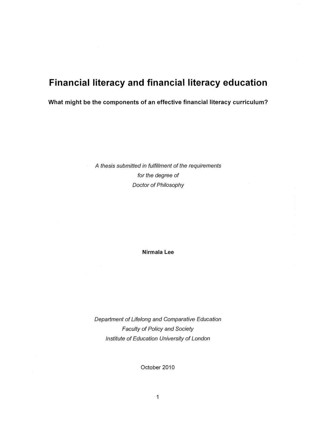 Financial Literacy and Financial Literacy Education