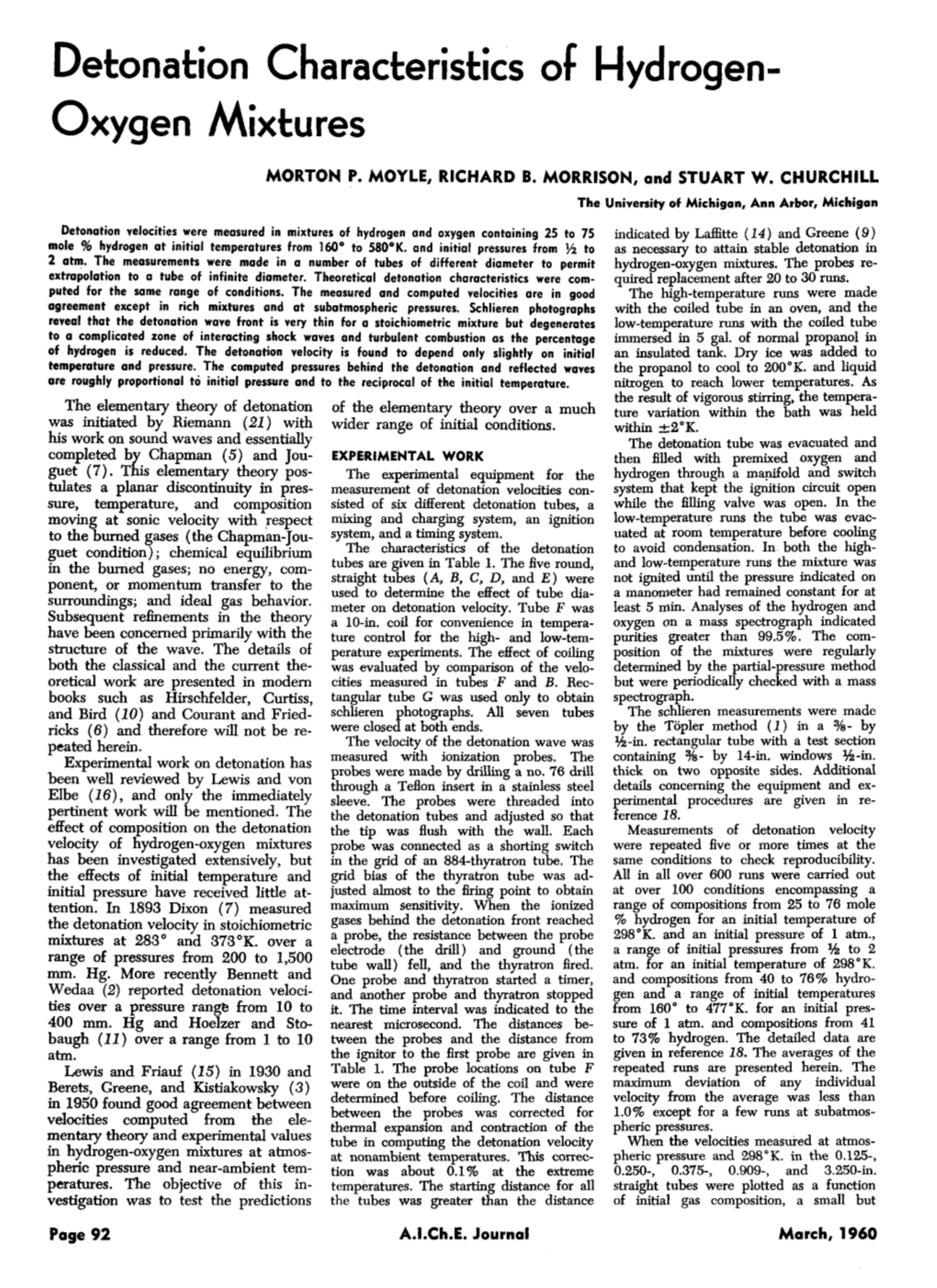 Detonation Characteristics of Hydrogen- Oxygen Mixtures