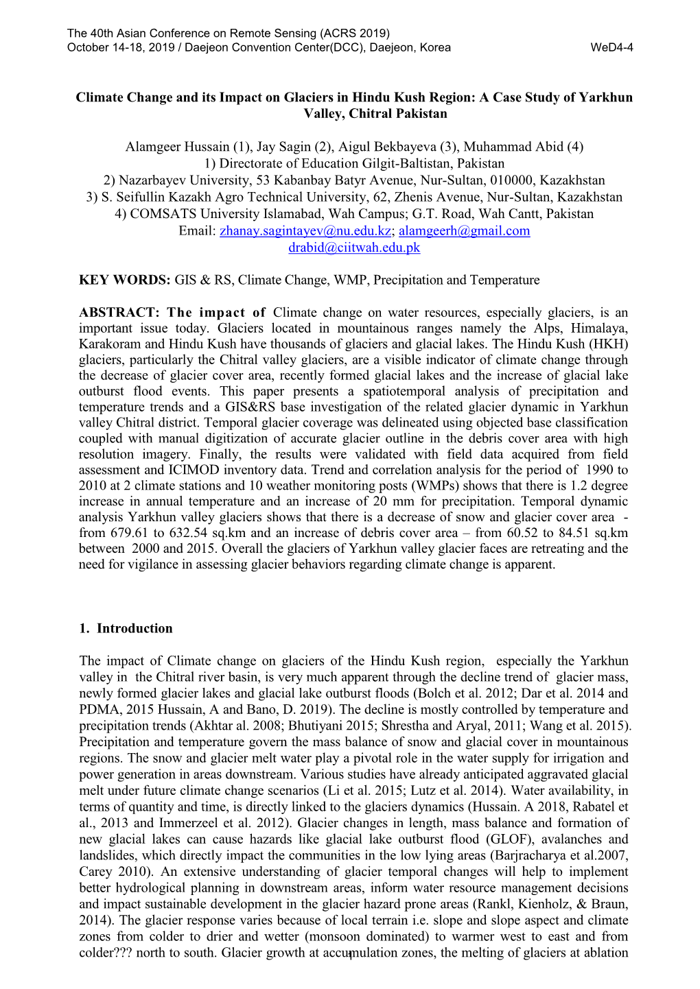 Climate Change and Its Impact on Glaciers in Hindu Kush Region: a Case Study of Yarkhun Valley, Chitral Pakistan