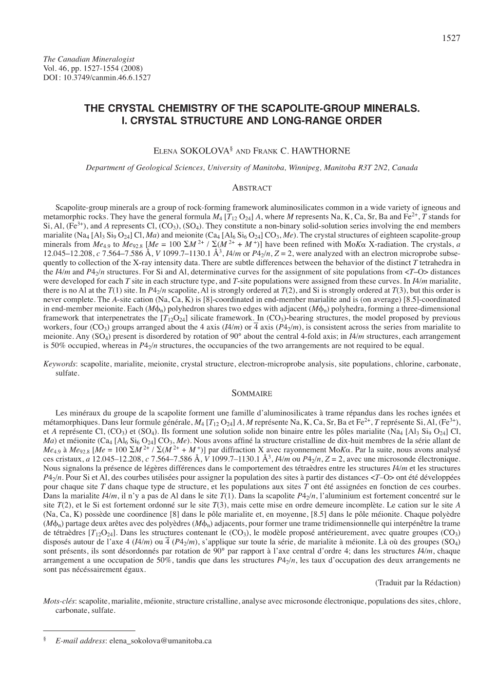 The Crystal Chemistry of the Scapolite-Group Minerals. I