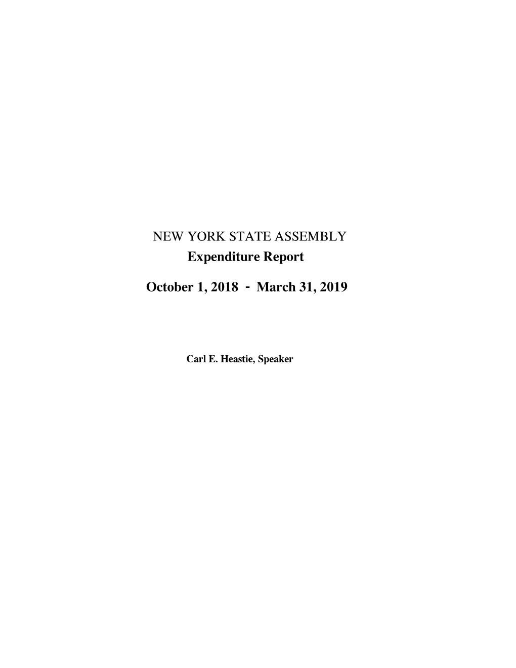 NEW YORK STATE ASSEMBLY Expenditure Report October 1