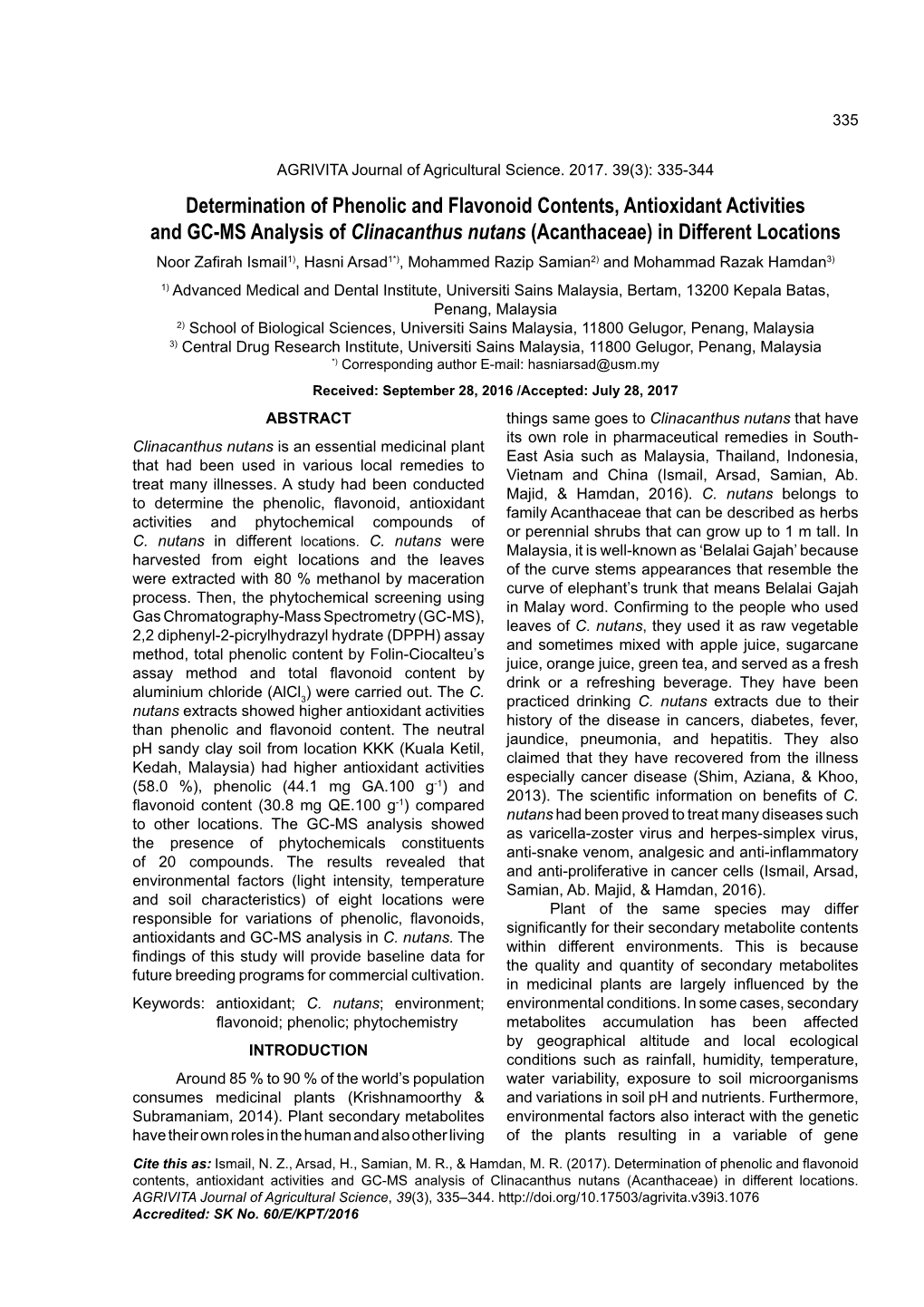 Determination of Phenolic and Flavonoid Contents, Antioxidant